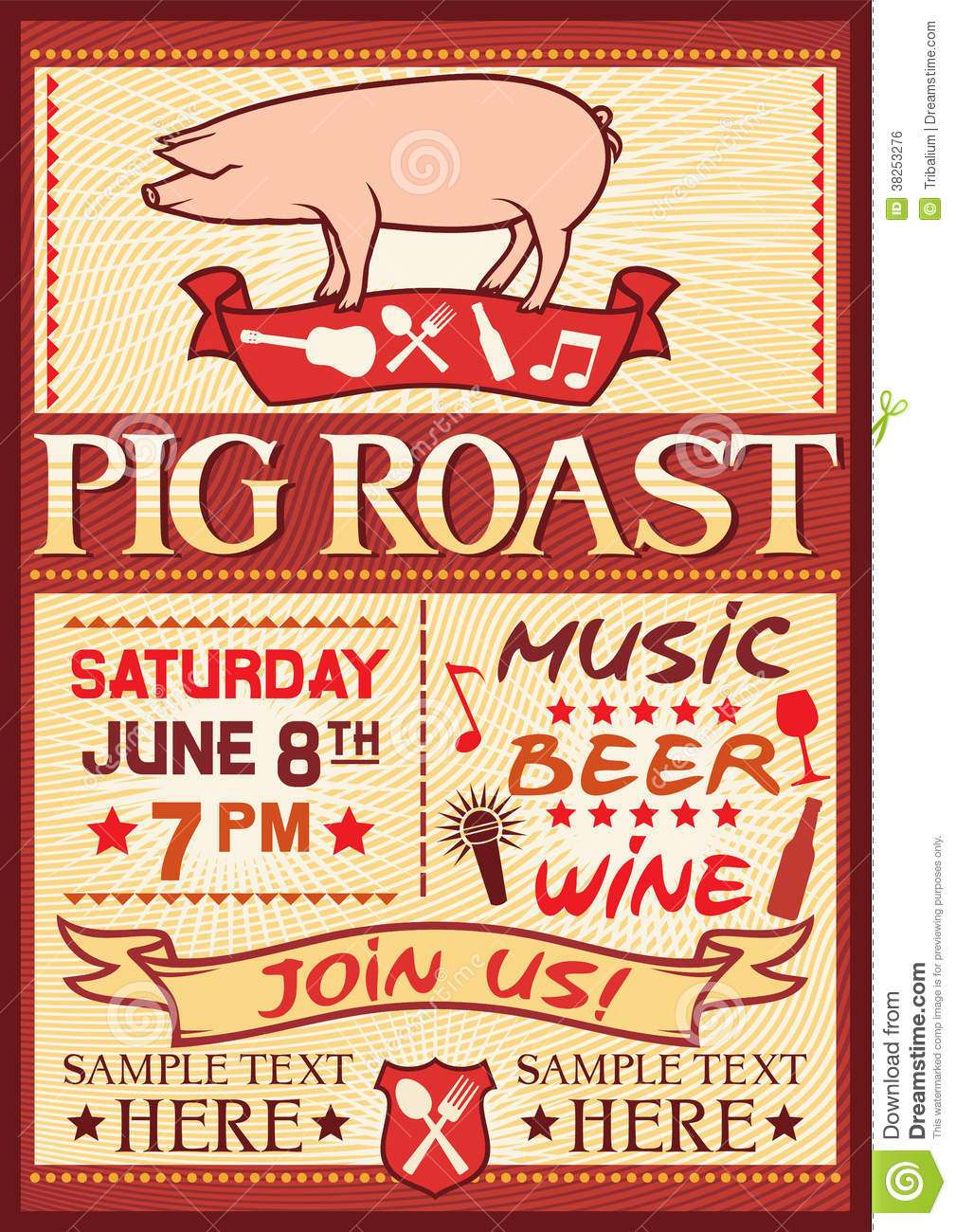 Pig Roast Poster Stock Vector Illustration Of Fire Roasted 38253276 for size 1009 X 1300