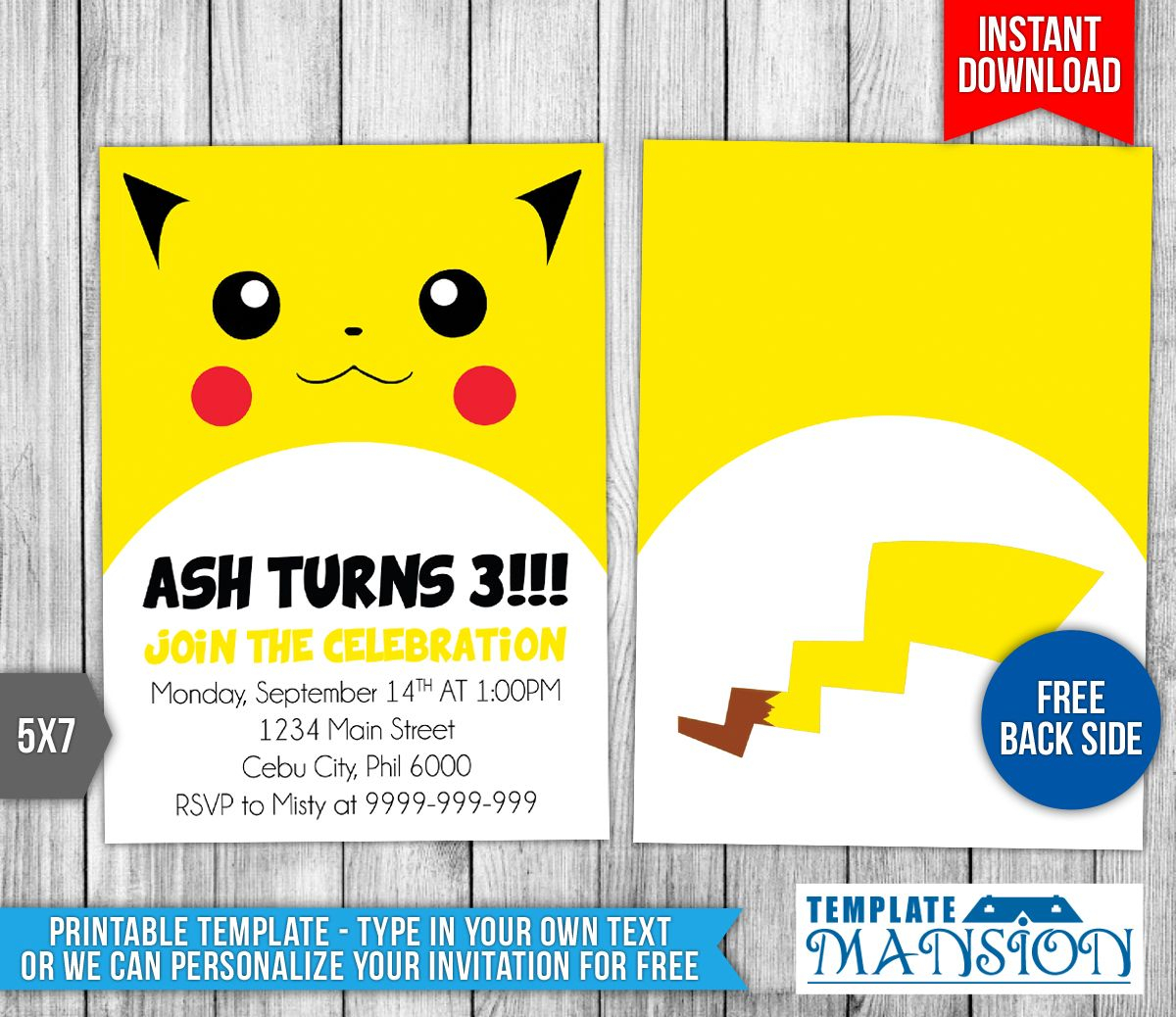 Pikachu Pokemon Birthday Invitation Template Templatemansion On intended for dimensions 1200 X 1038