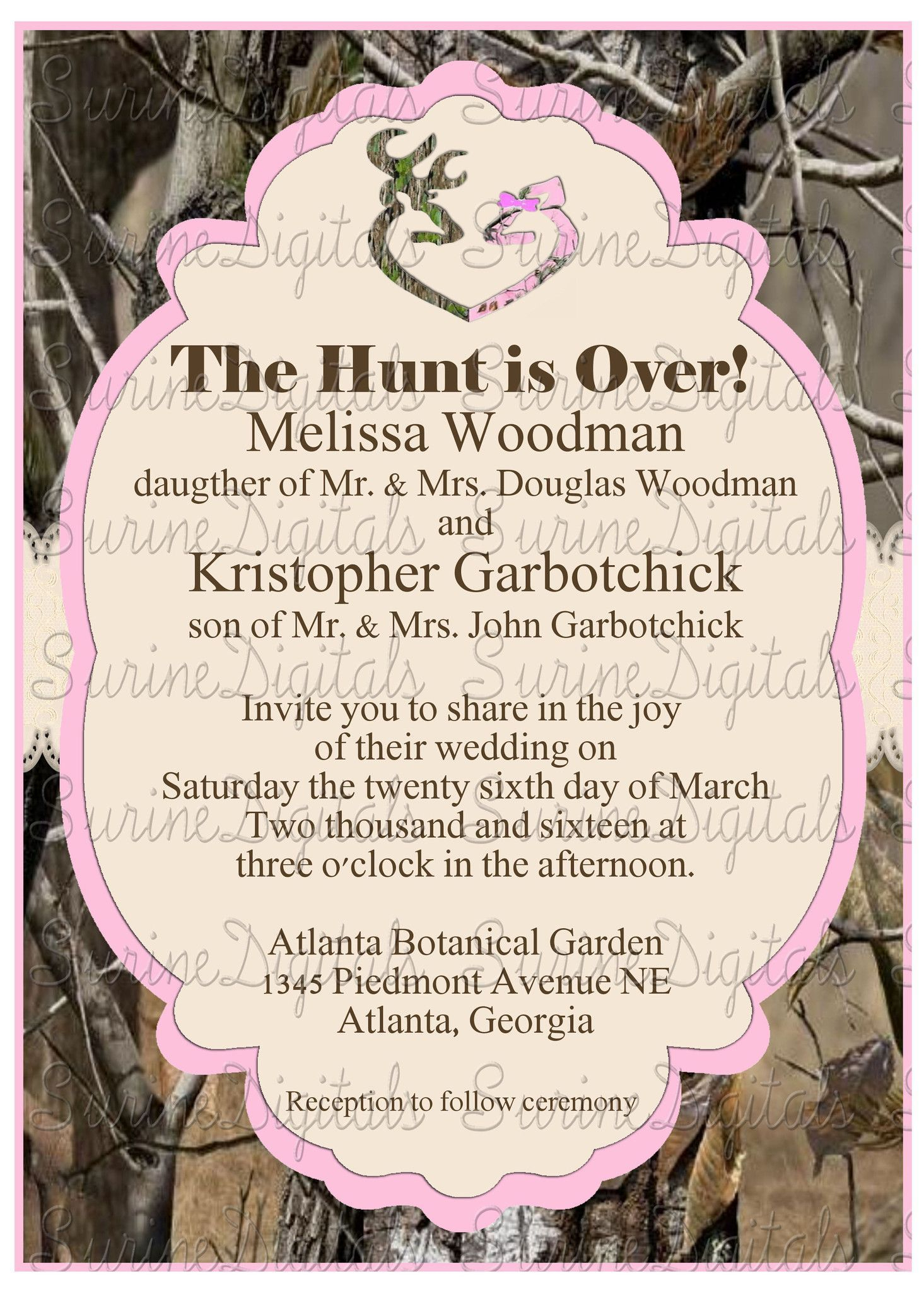 Pink And Camo Wedding Invitation With Buck And Doe Heart Hunting inside dimensions 1465 X 2048