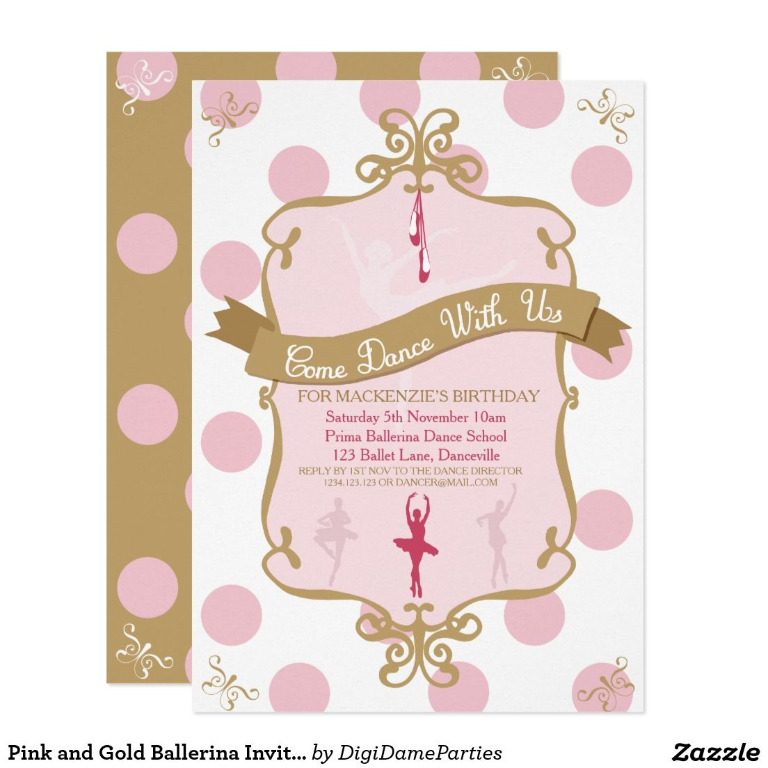 Pink And Gold Ballerina Invitation Template Zazzle Digi Dame regarding size 1104 X 1104