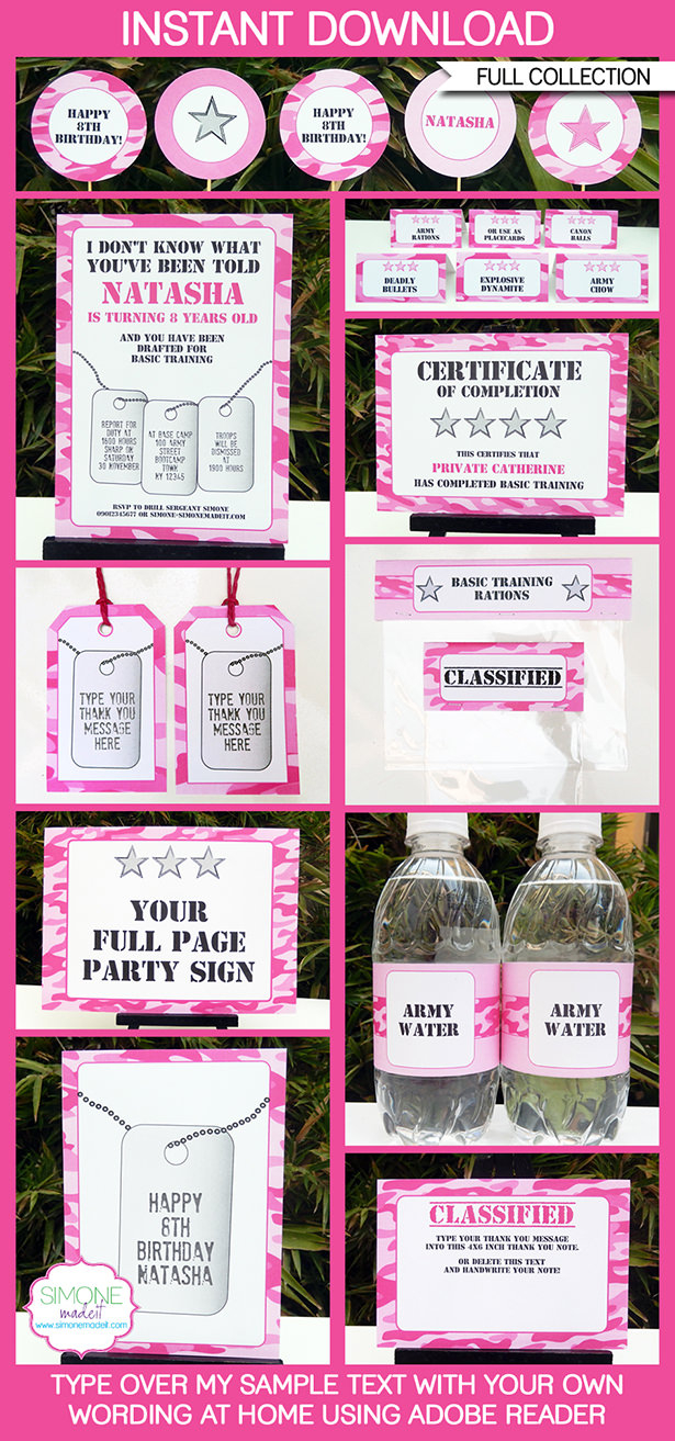 Pink Camo Party Printables Invitations Decorations Army Party within sizing 615 X 1313