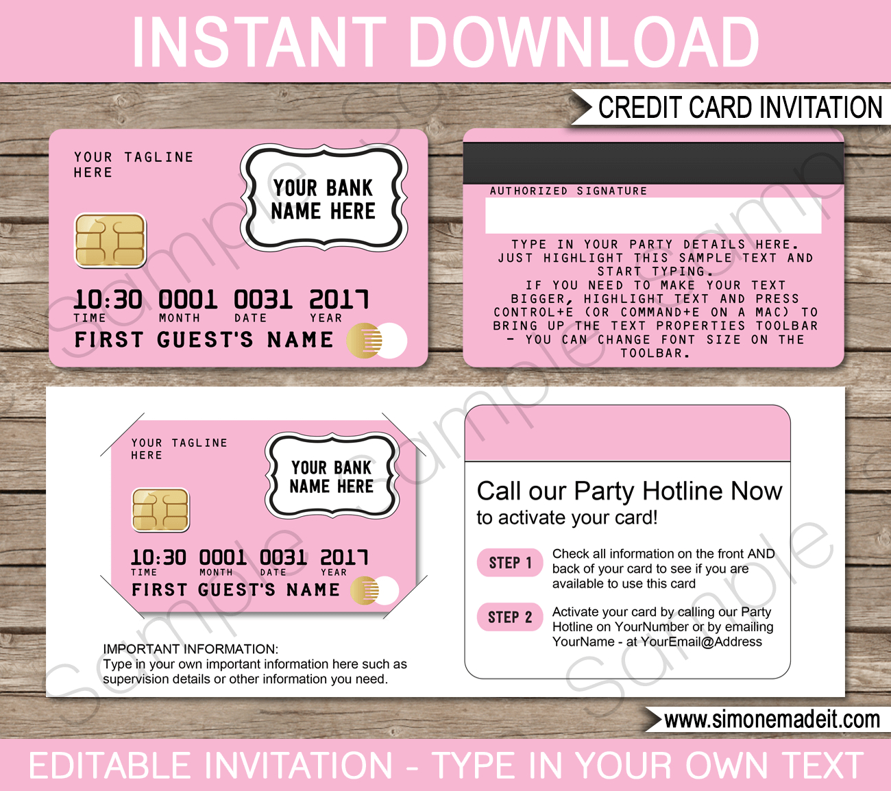 Pink Credit Card Invitations Mall Scavenger Hunt with sizing 1300 X 1154