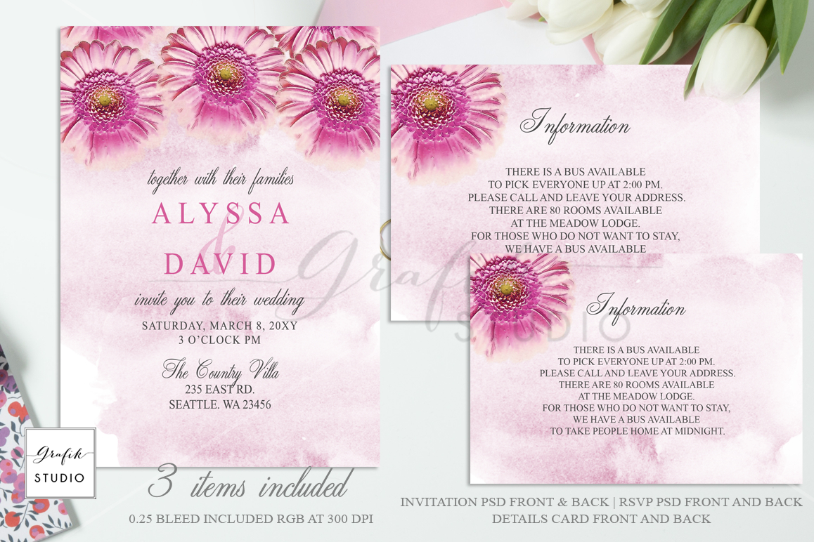 Pink Daisies Floral Wedding Invitation Template intended for dimensions 1158 X 772