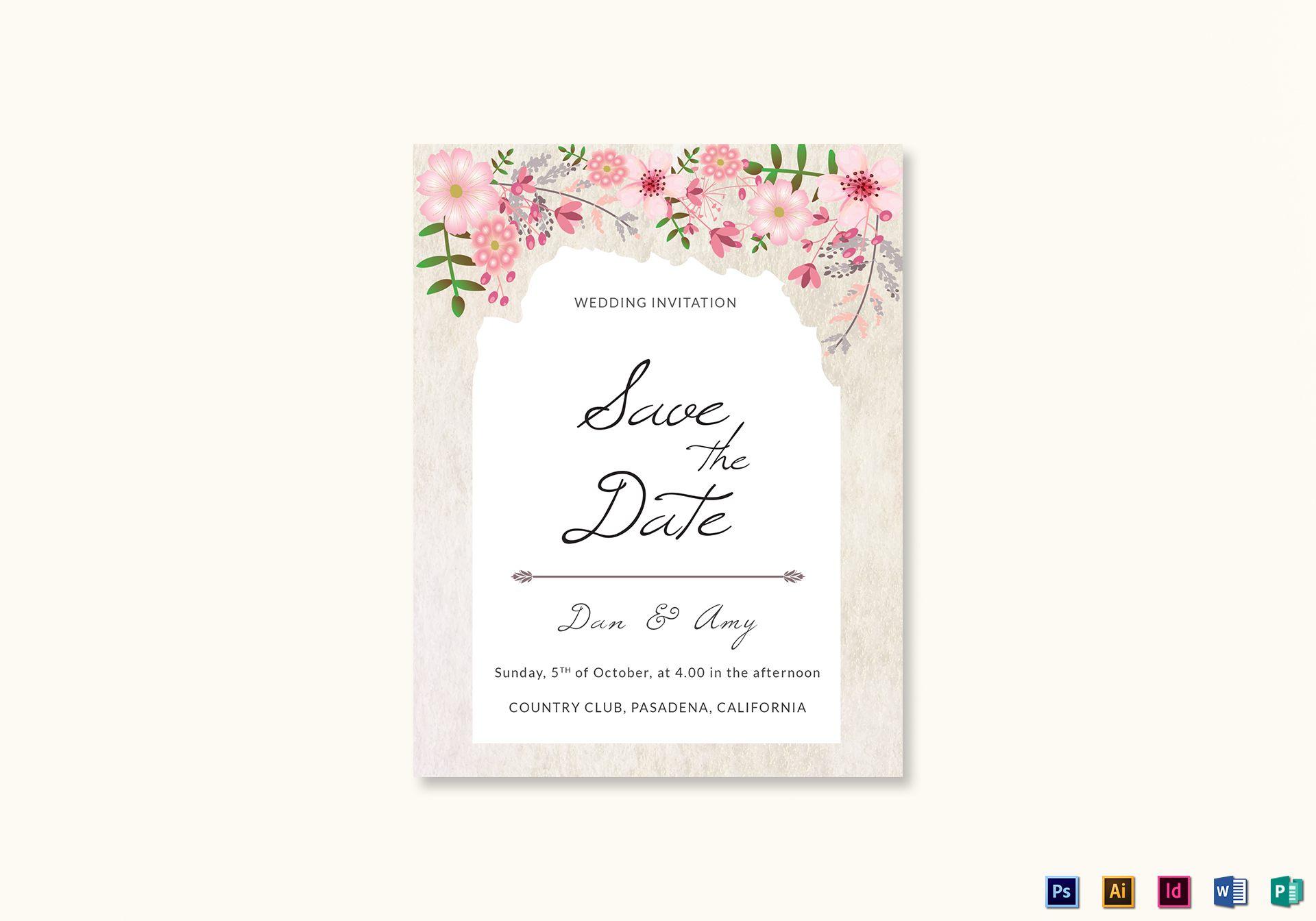 Pink Floral Save The Date Card Design Template In Psd Word pertaining to dimensions 1920 X 1344