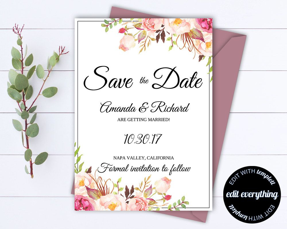 Pink Floral Save The Date Wedding Template Pink Floral Save The Date with regard to measurements 1000 X 800