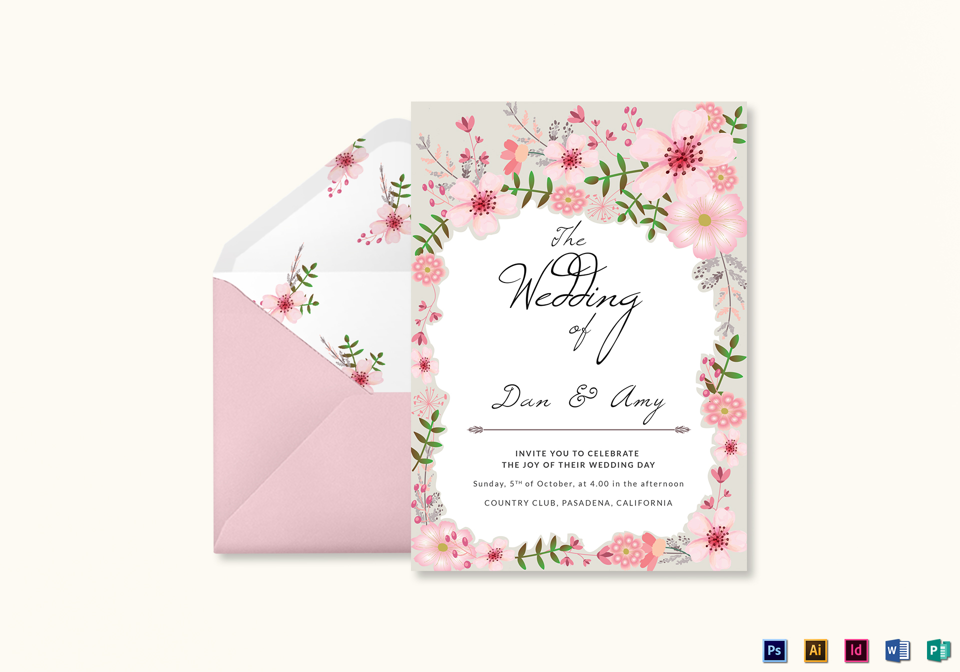 Pink Floral Wedding Invitation Card Design Template In Psd Word for dimensions 1920 X 1344