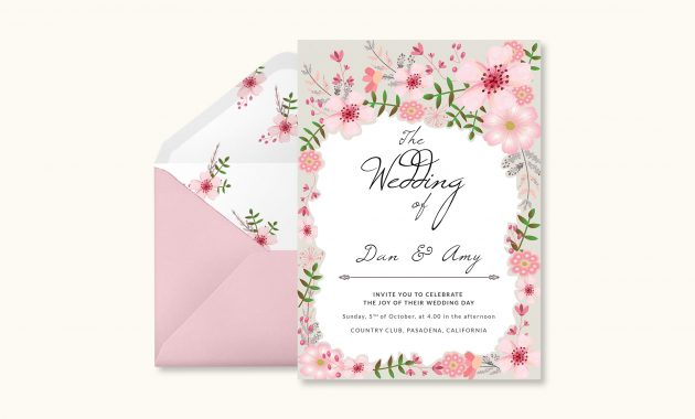 Pink Floral Wedding Invitation Card Design Template In Psd Word inside measurements 1920 X 1344