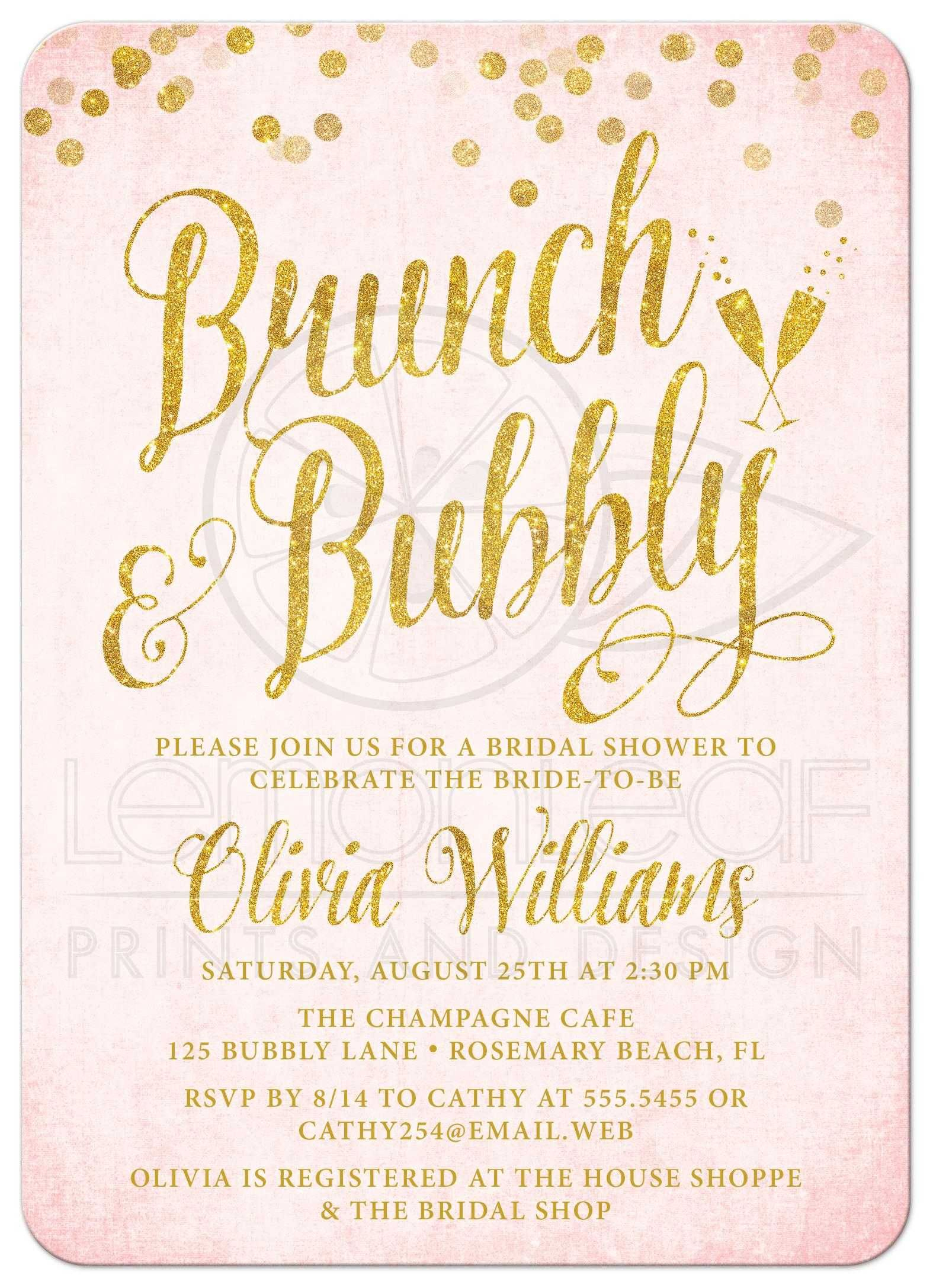 Pink Gold Brunch Bubbly Bridal Shower Invitations Pink regarding proportions 1575 X 2175