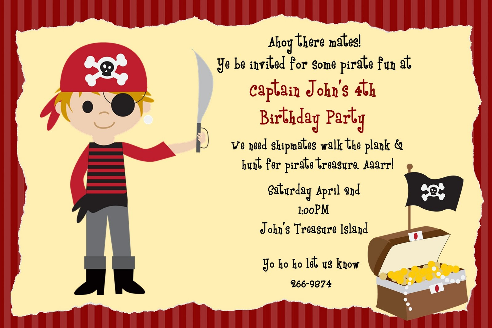 Pirate Birthday Party Invitations Templates Birthday Invitation for dimensions 1600 X 1067