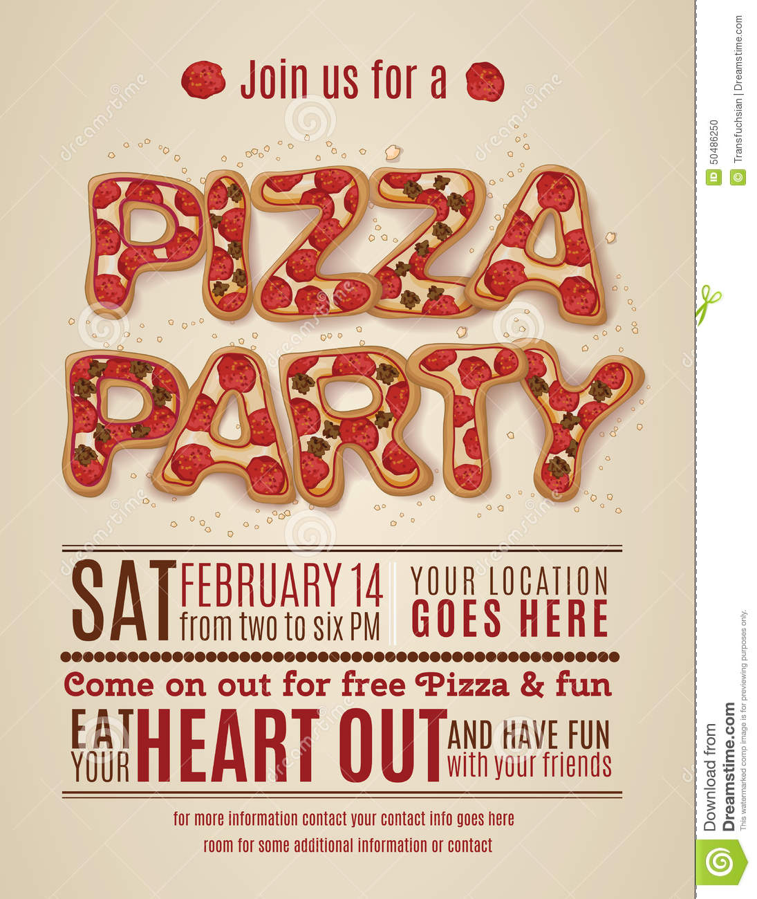 Pizza Party Invitation Template Stock Vector Illustration Of inside dimensions 1095 X 1300