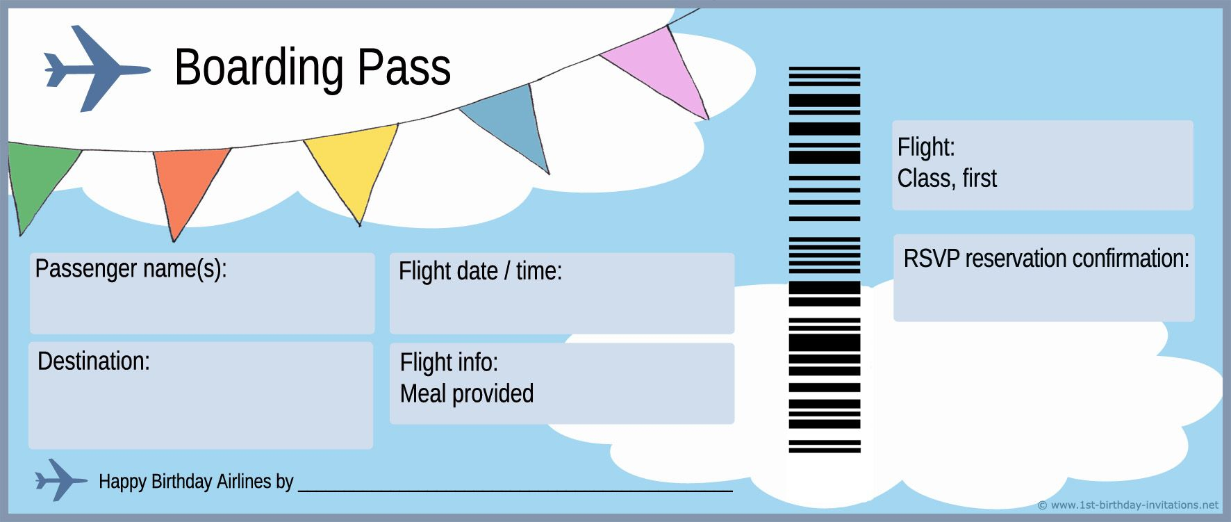 Plane Ticket And Boarding Pass For First Birthday Party Invitation in dimensions 1772 X 751