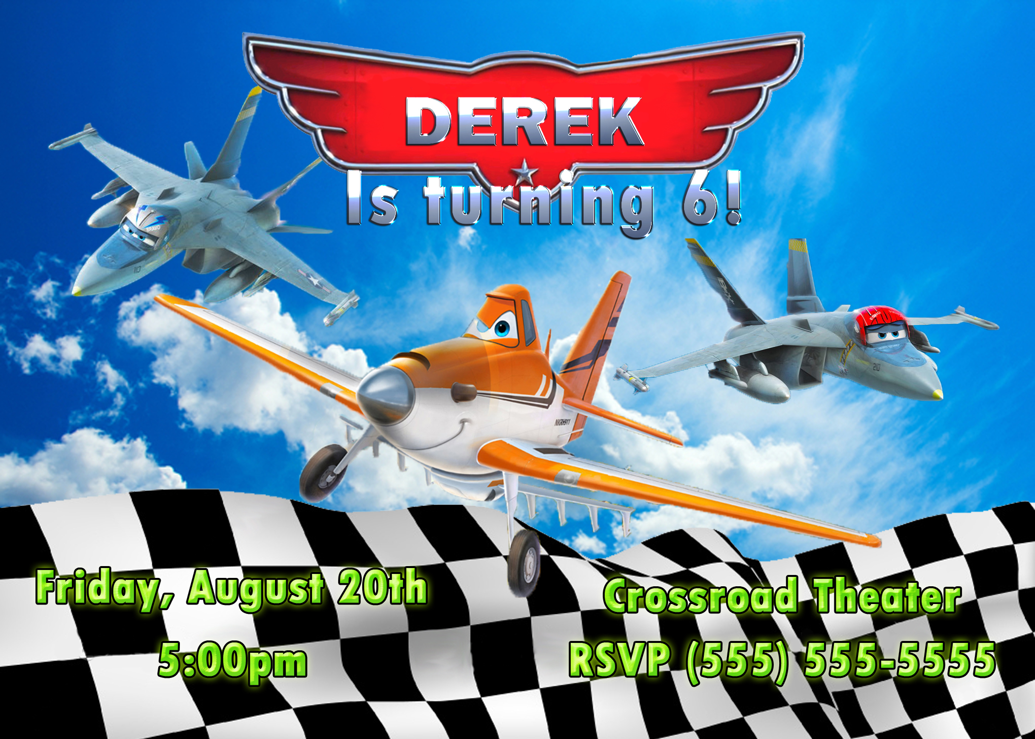 Planes Birthday Invitation Disney Pixar 2013 Movie Kustom Kreations with dimensions 2100 X 1500