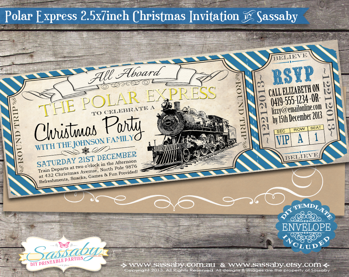 Polar Express Christmas Party Invitation Blue inside measurements 1200 X 952