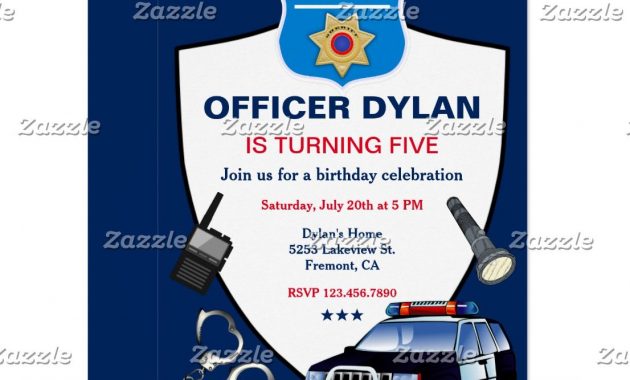 Police Officer Kids Birthday Party Invitation Zazzle Happy inside dimensions 1106 X 1106