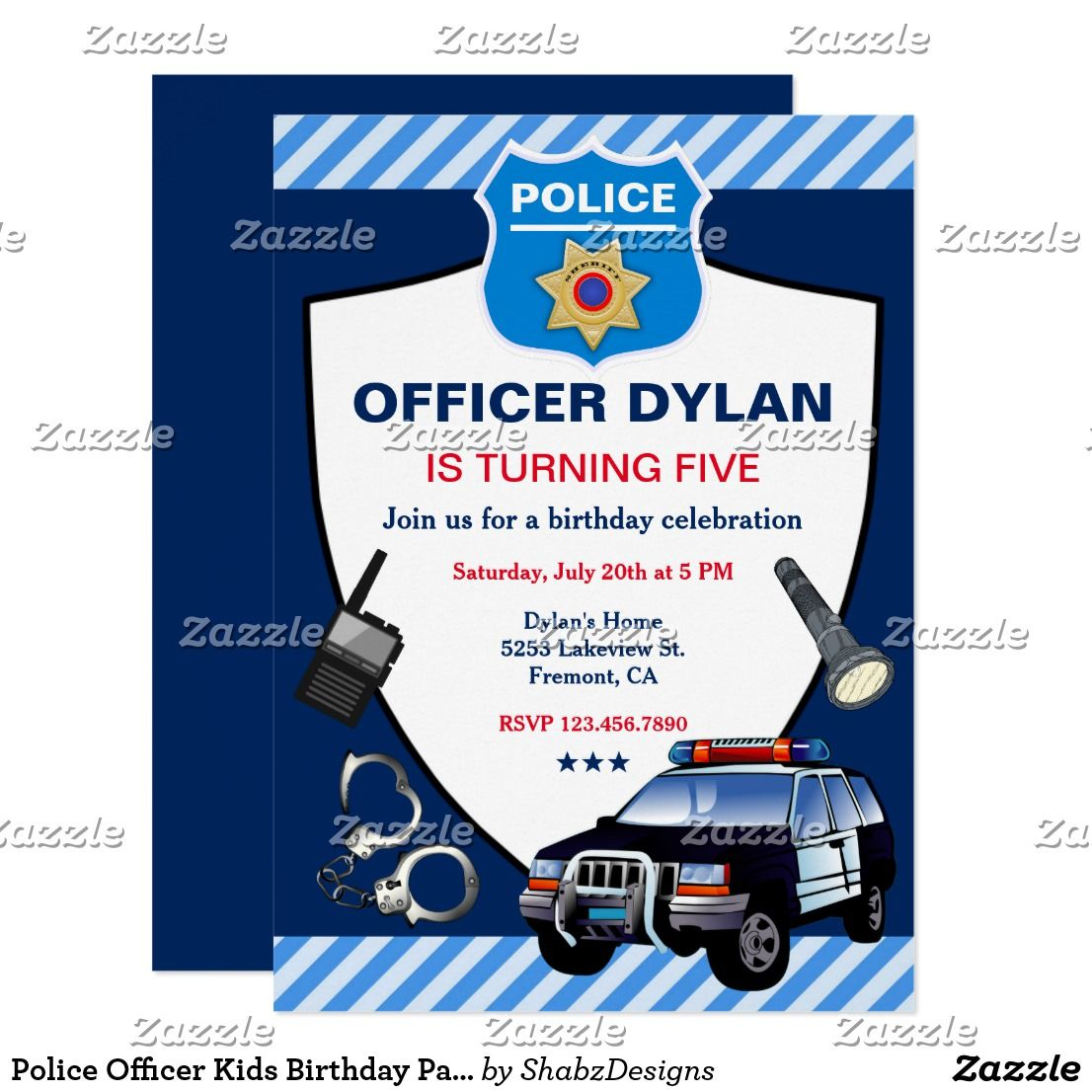 Police Officer Kids Birthday Party Invitation Zazzle Happy inside dimensions 1106 X 1106