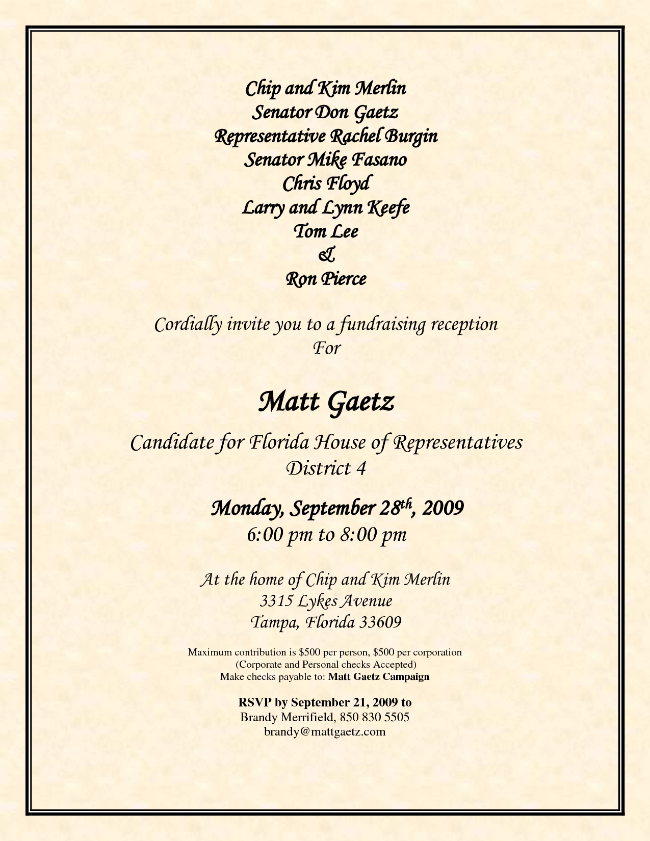 Political Fundraiser Flyer Political Fundraiser Invitation Wording intended for proportions 1275 X 1650