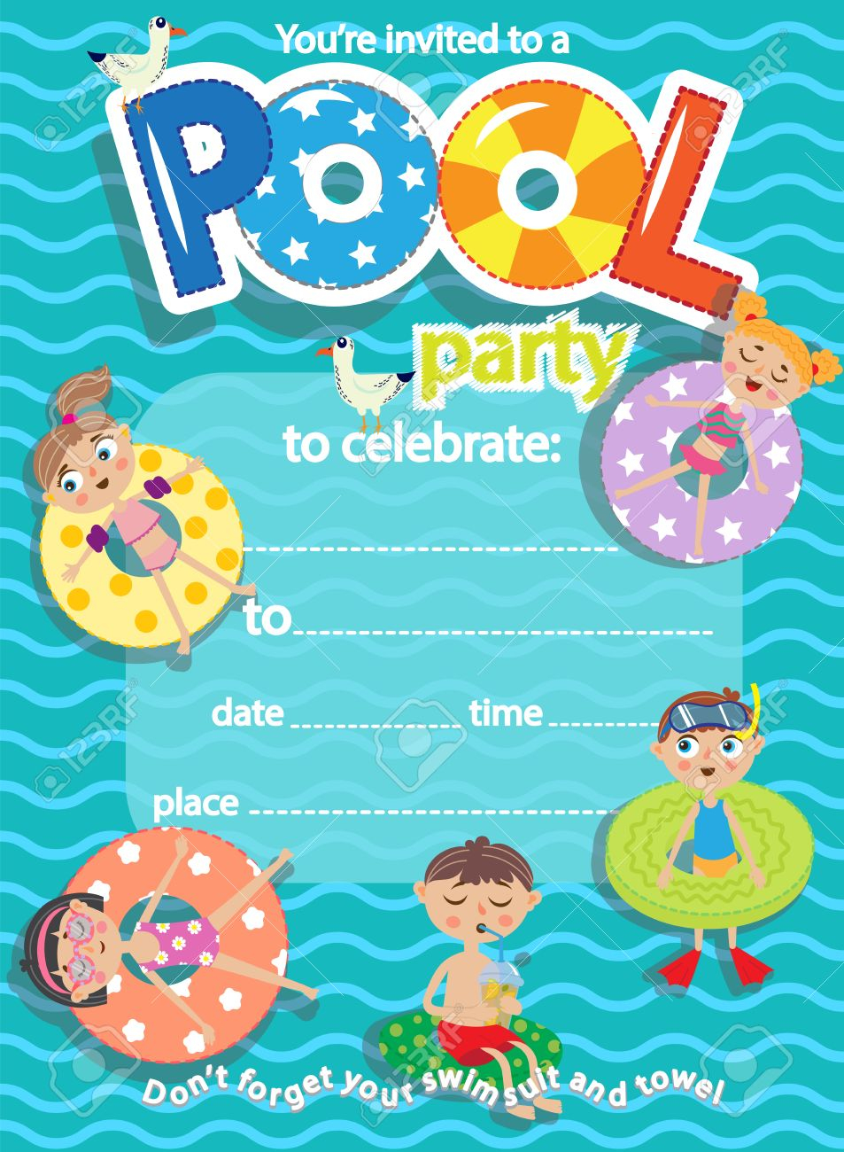 Pool Party Invitation Template Card Kids Fun In Pool Royalty Free intended for sizing 953 X 1300