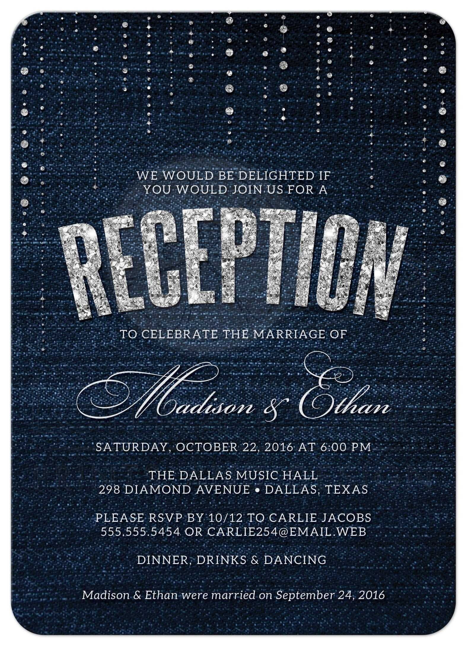 Post Wedding Reception Only Invitations Denim Diamonds In 2019 within size 1575 X 2175