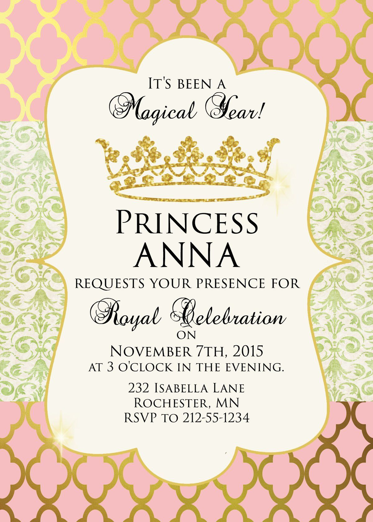 Princess Birthday Party Invitation In 2019 Party Princess Party with measurements 1200 X 1680