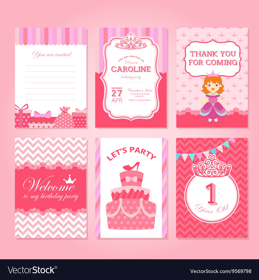 Princess Birthday Party Invitation Template Vector Image for size 1000 X 1080