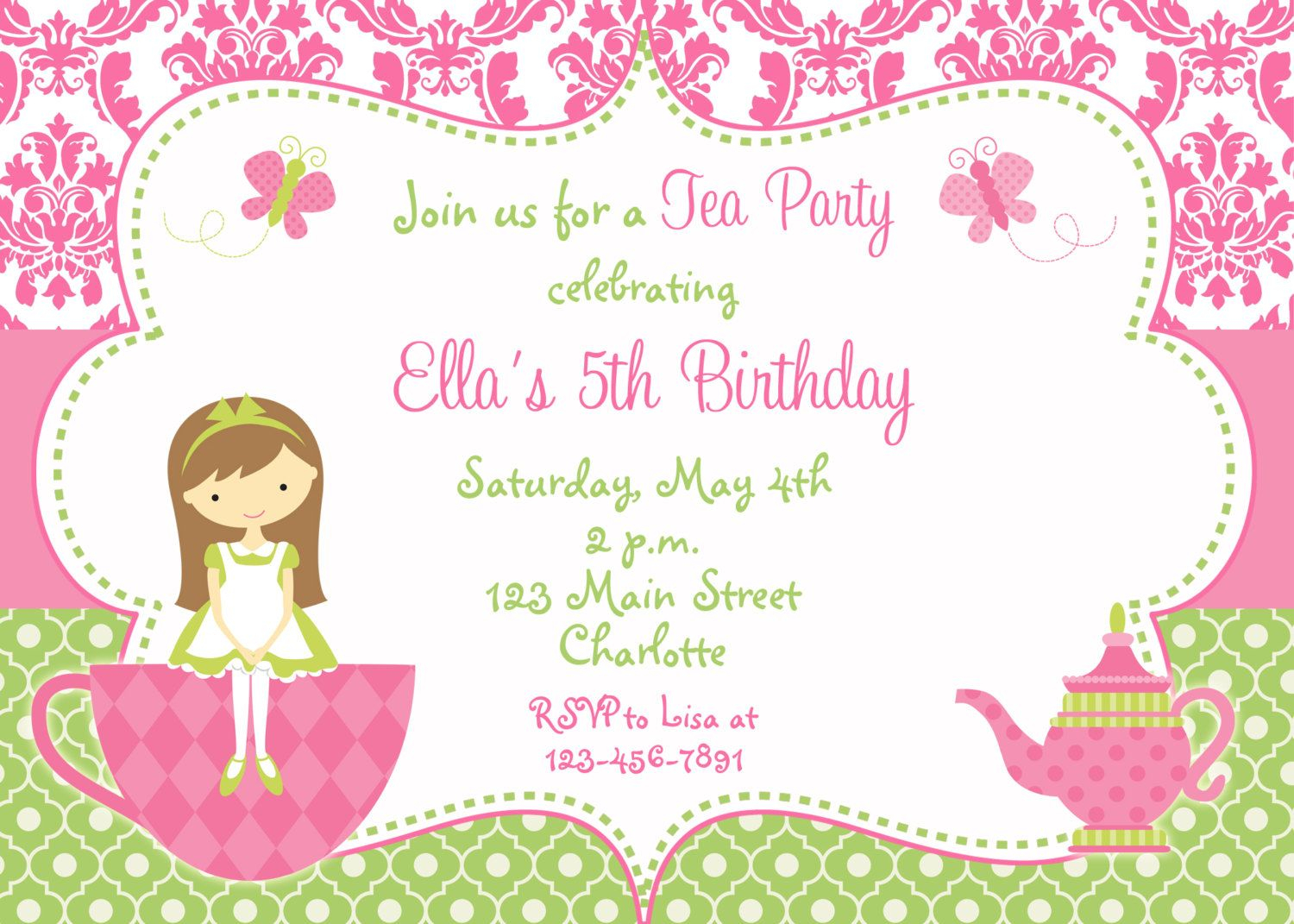 Princess Tea Party Birthday Free Printable Birthday Invitation intended for proportions 1500 X 1071