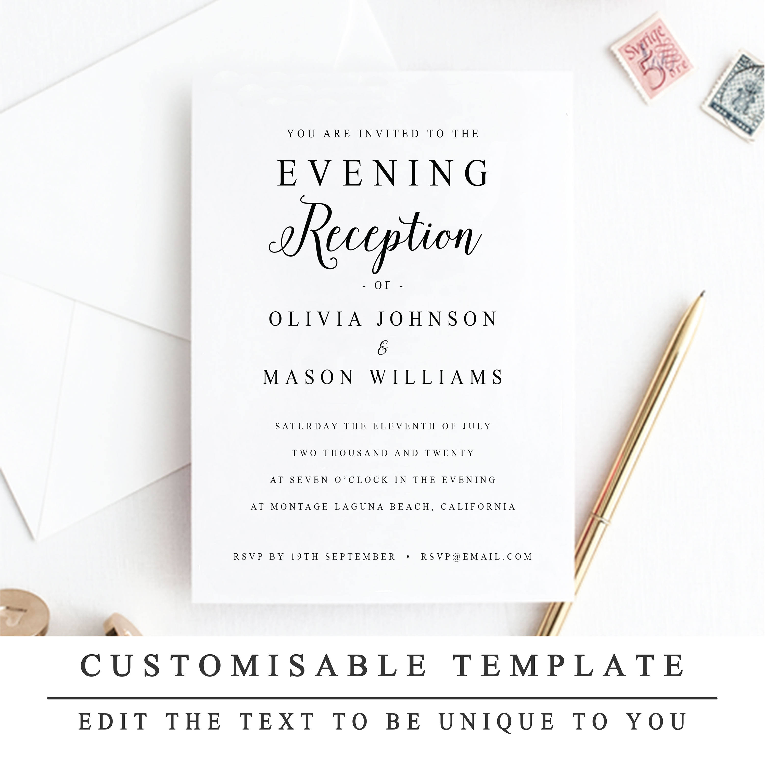 Print At Home Evening Reception Wedding Invitation Template Etsy regarding measurements 3000 X 3000