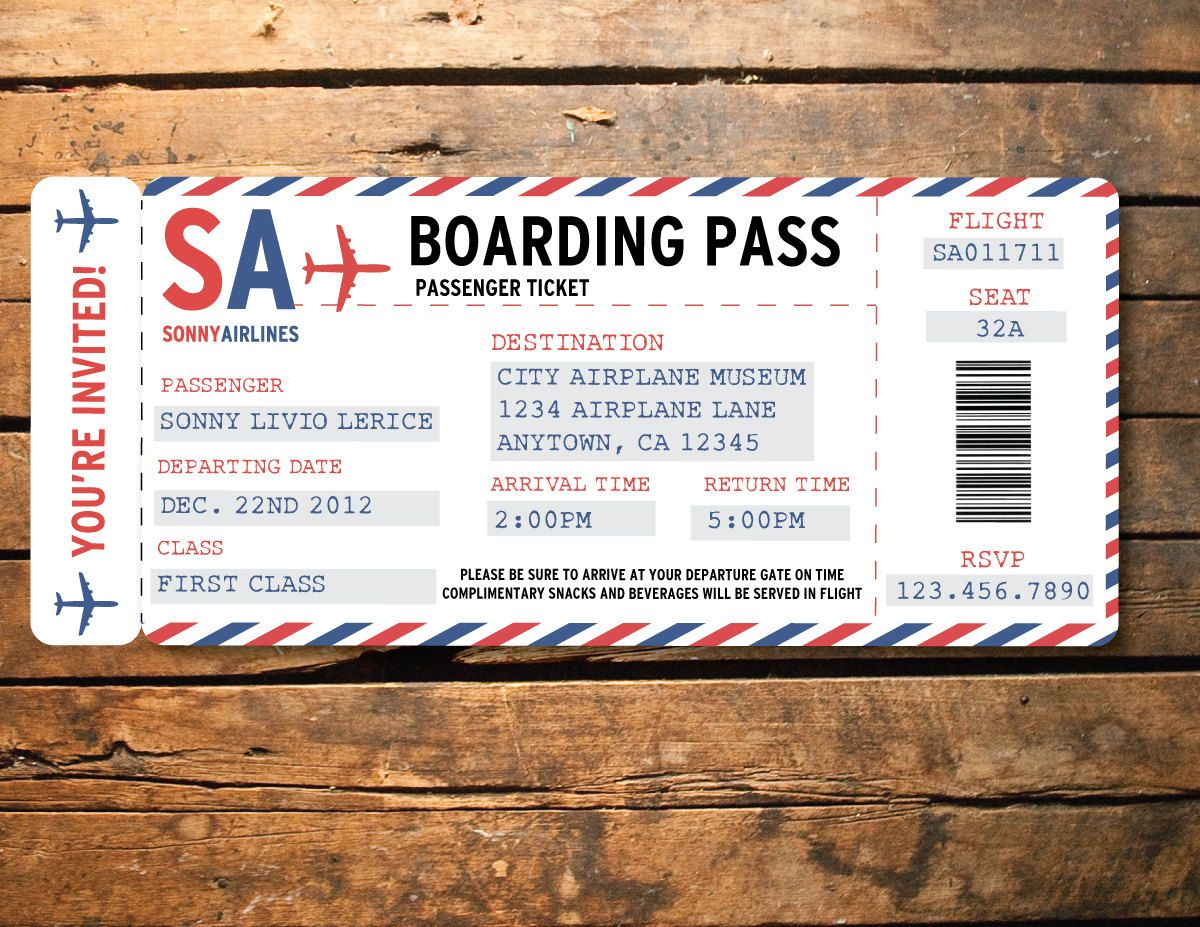 Printable Airplane Airline Birthday Party Ba Shower Ticket for dimensions 1200 X 927