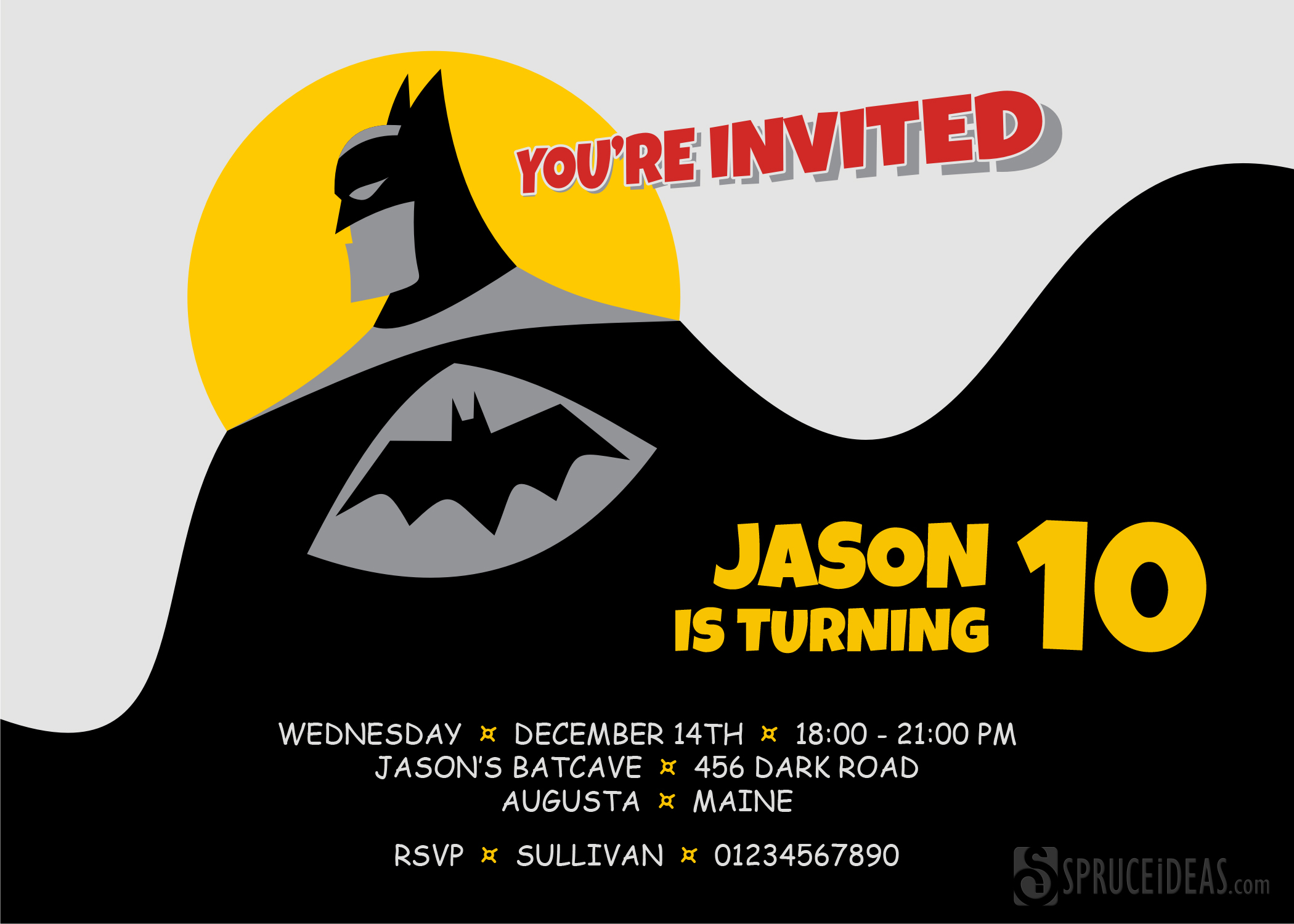 Printable Batman Superhero Birthday Invitation Template Design intended for size 2100 X 1500