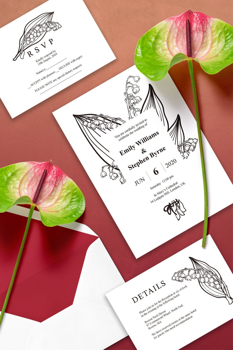 Printable Boho Wedding Invitation Set With Lily Of The Etsy regarding proportions 794 X 1191