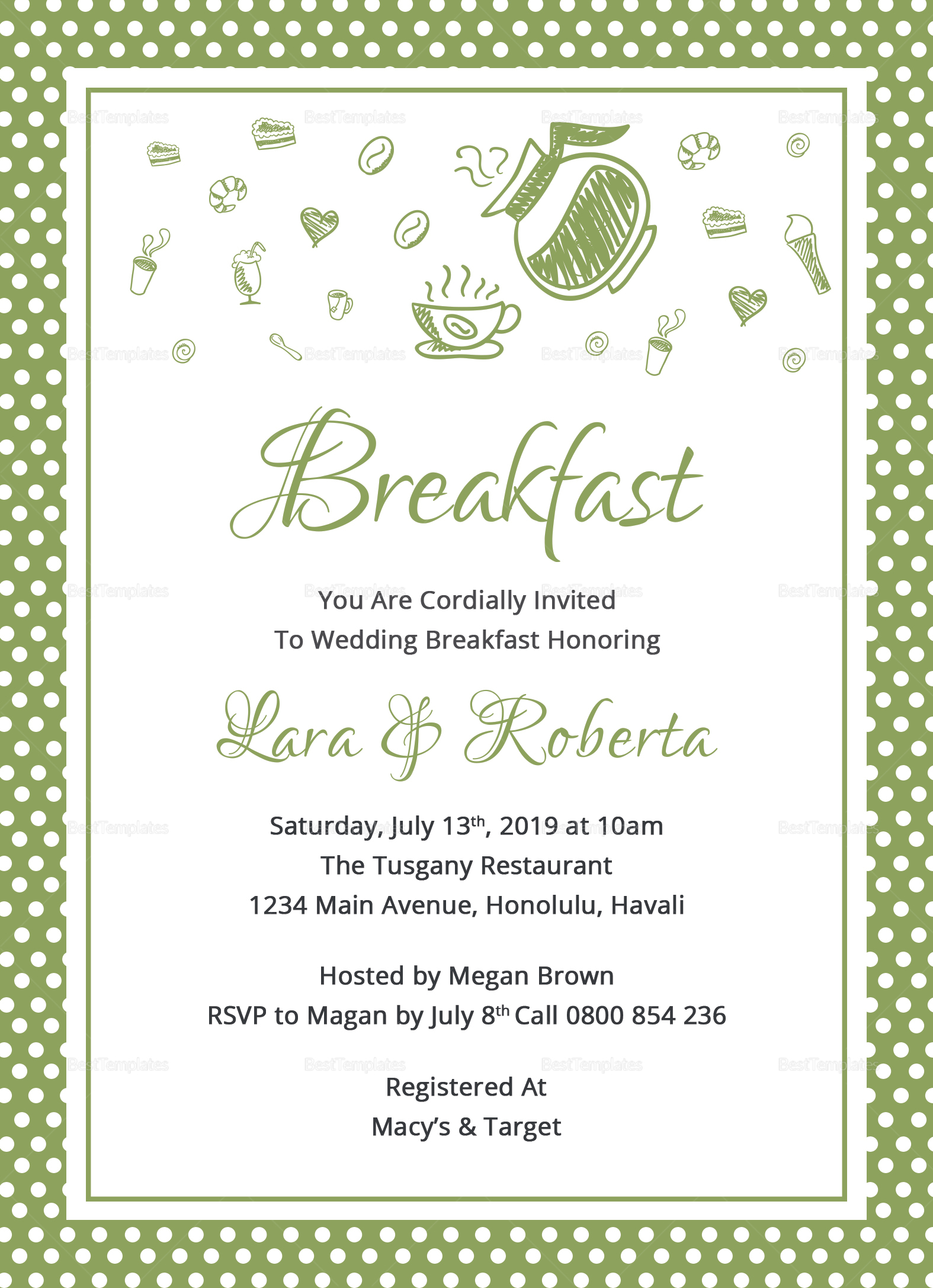 Printable Breakfast Invitation Design Template In Word Psd Publisher within dimensions 1575 X 2175