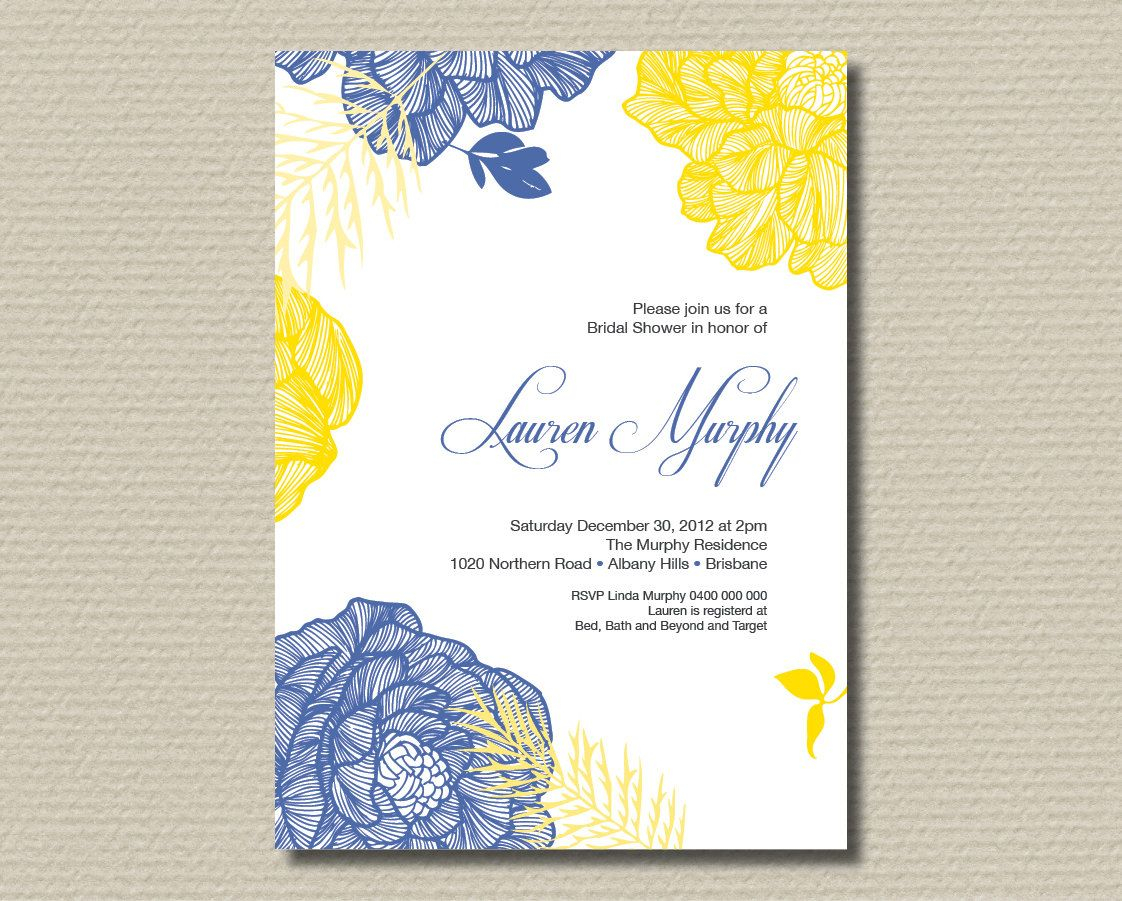 Printable Bridal Shower Invitation Royal Blue And Yellow Retro pertaining to measurements 1122 X 901