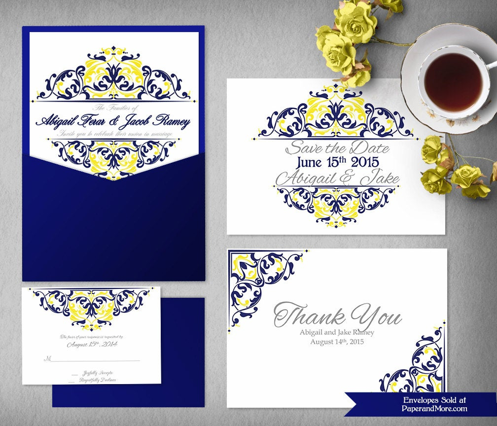 Printable Cobalt Blue Yellow Wedding Invitation Templates Etsy with regard to measurements 1008 X 864