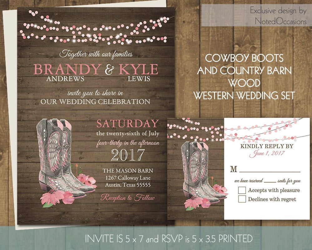 Printable Country Western Wedding Invitations Set Cowboy Boots Wedding Color Options Barn Wood Western Wedding Digital Printable Template for sizing 1000 X 800