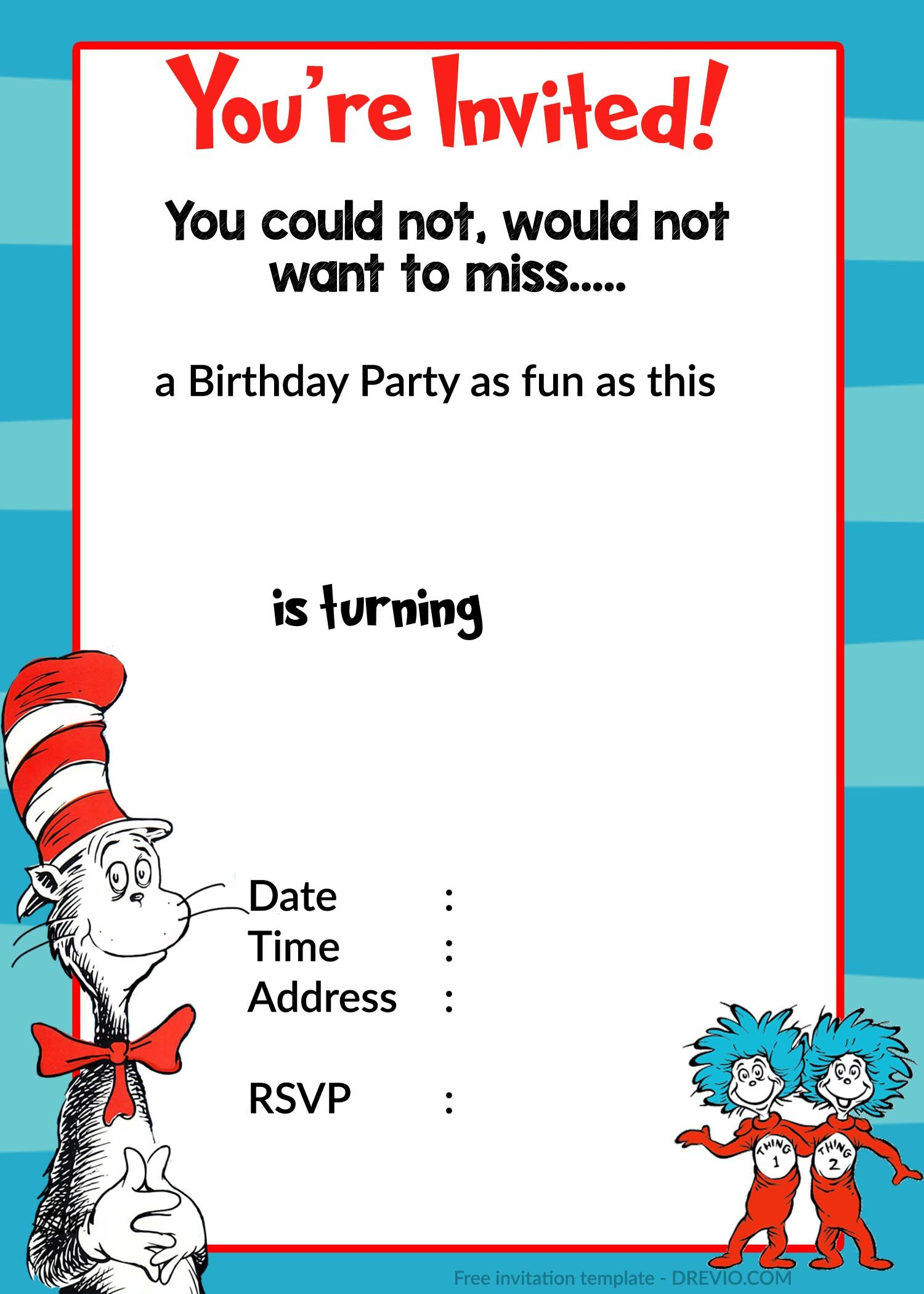 Printable Dr Seuss Birthday Birthday Invitation For Kids with proportions 1500 X 2100