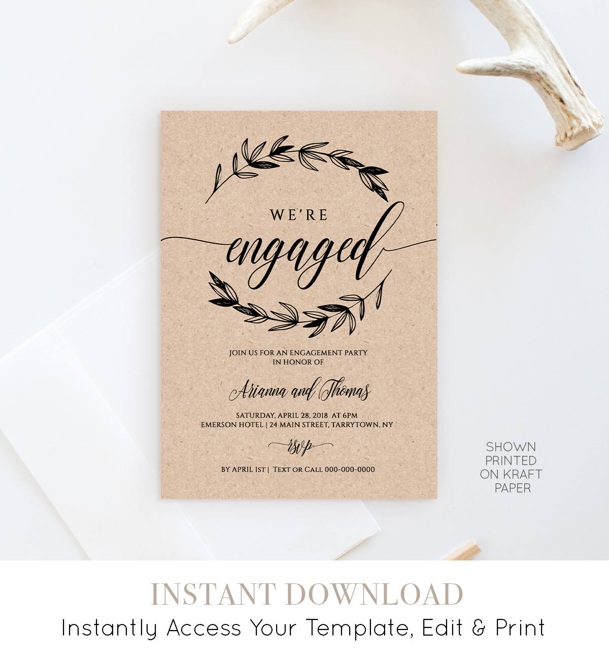 Printable Engagement Party Invitation Template Rustic Wedding regarding sizing 1200 X 1300