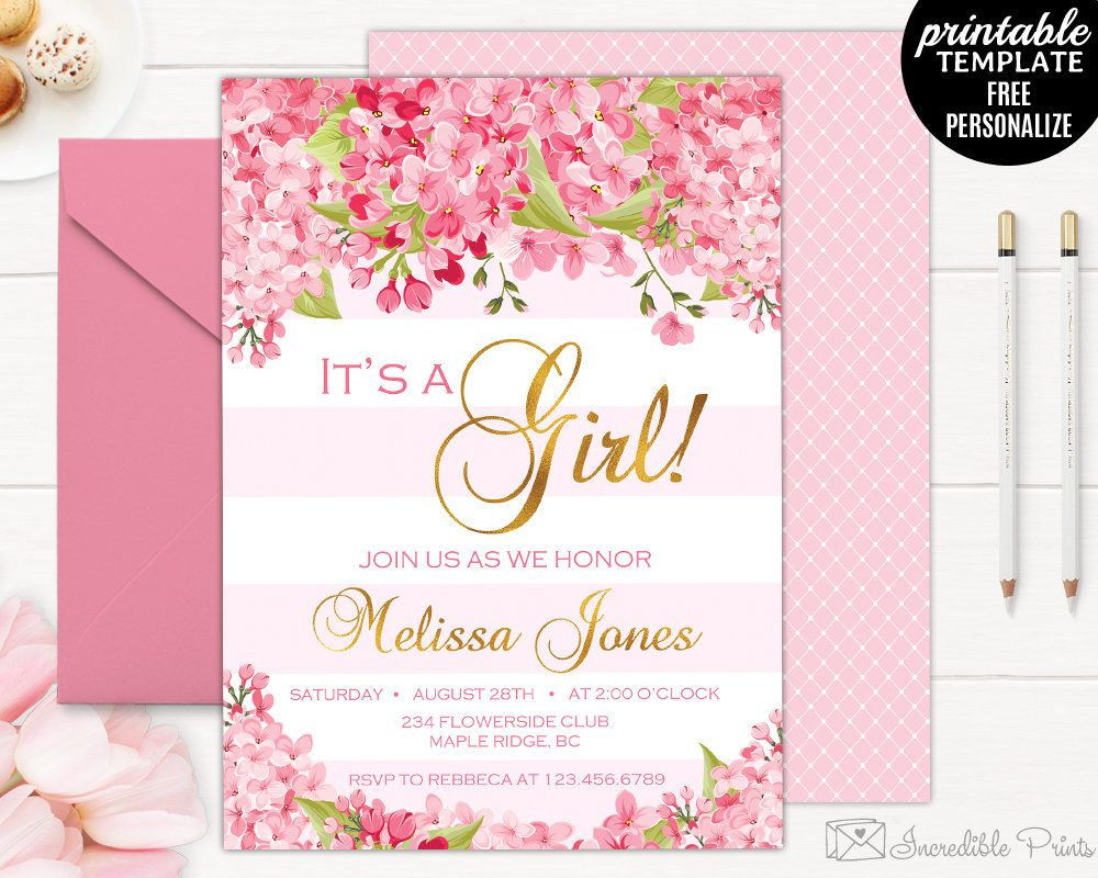 Printable Floral Ba Shower Invitation Edit With Power Point inside dimensions 1000 X 800