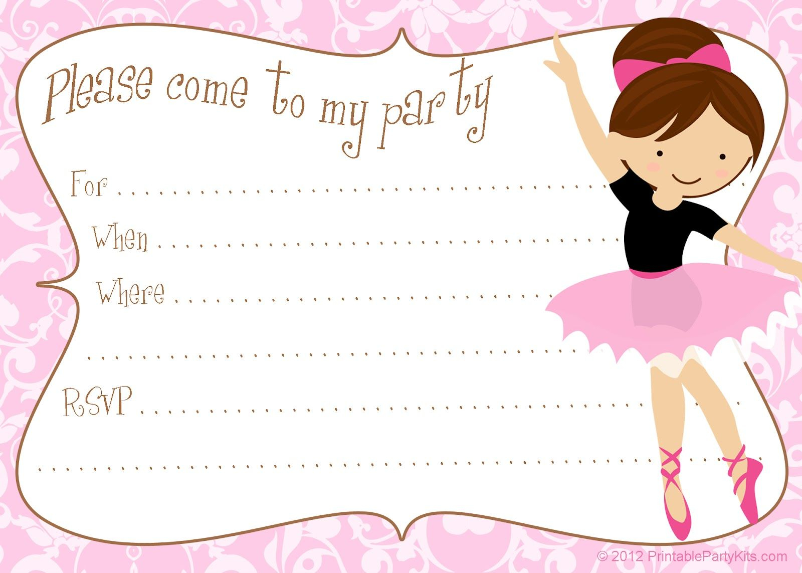 Printable Free Diy Ballerina Party Invitations Party Printables In inside proportions 1600 X 1143