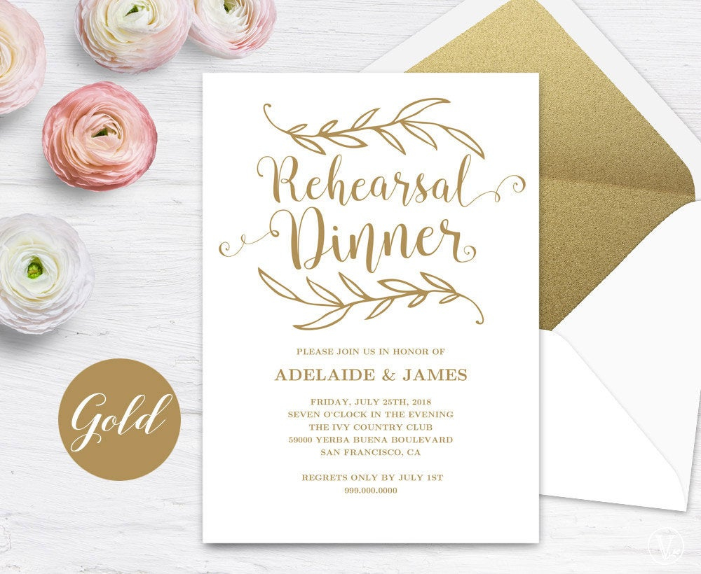 Printable Gold Rehearsal Dinner Invitation Card Template Gold Etsy regarding measurements 1000 X 820