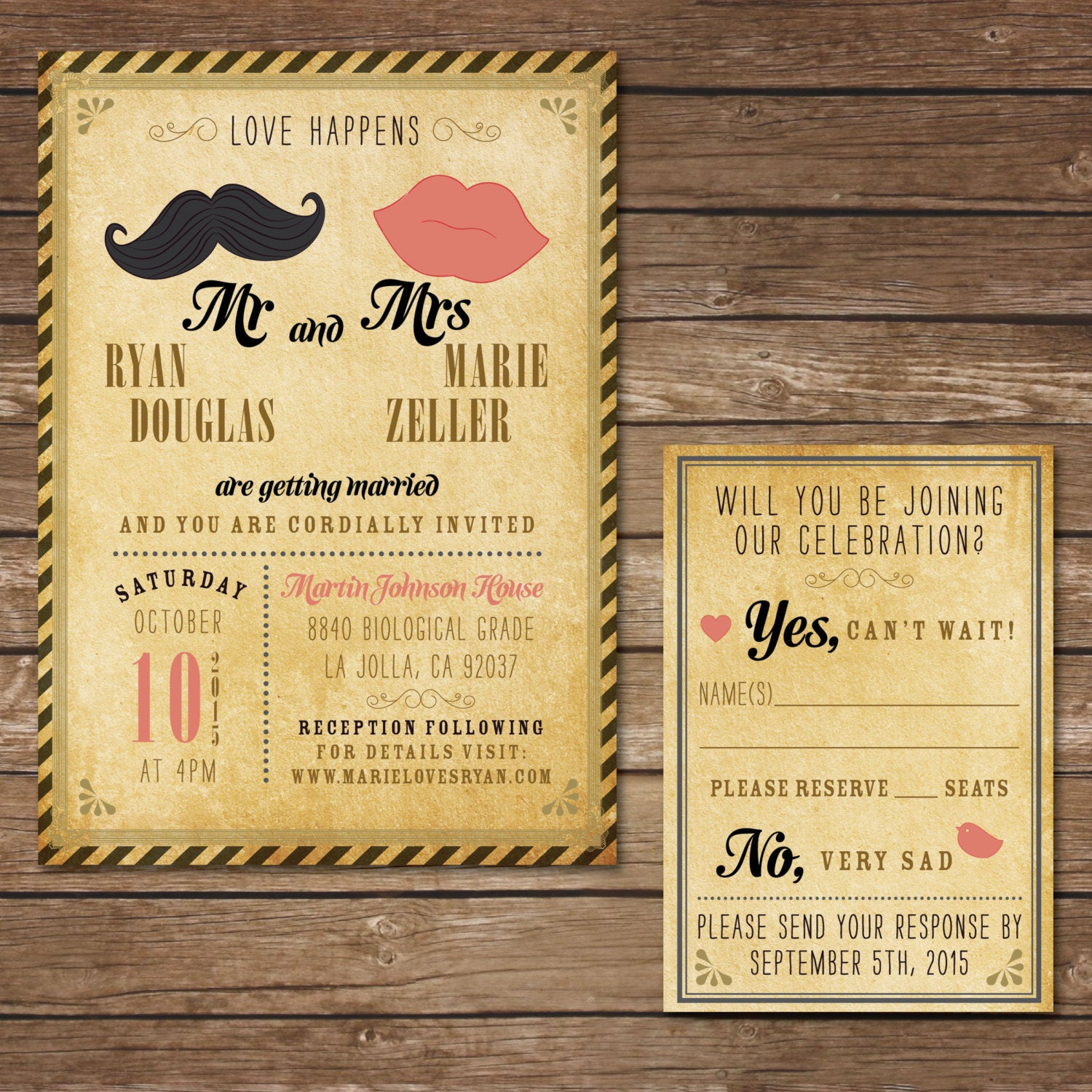 Printable Hipster Wedding Invitation With Rsvp Card Digital Etsy with regard to proportions 1500 X 1500