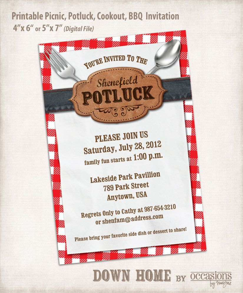 Printable Picnic Potluck Cookout Bbq Invitation Digital File within size 825 X 994