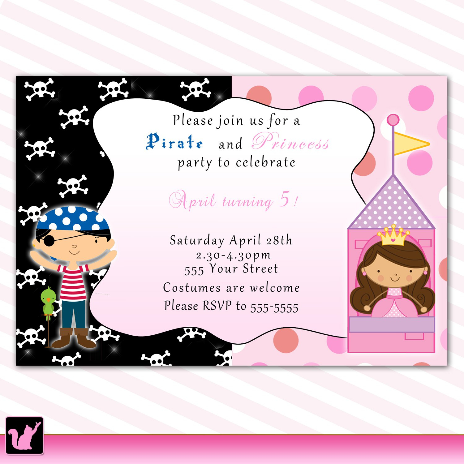 Printable Pirate Fairy Princess Birthday Party Invitations Polka regarding proportions 1500 X 1500