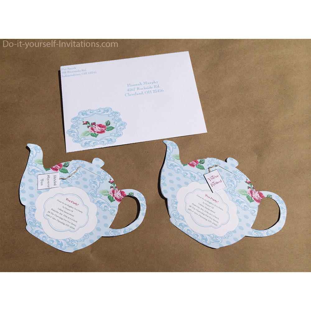 Printable Tea Party Invitation Bridal Tea Party Invitation Tea Pot Invitation Template Victorian Blue Polka Dot Floral Instant Download for size 1000 X 1000