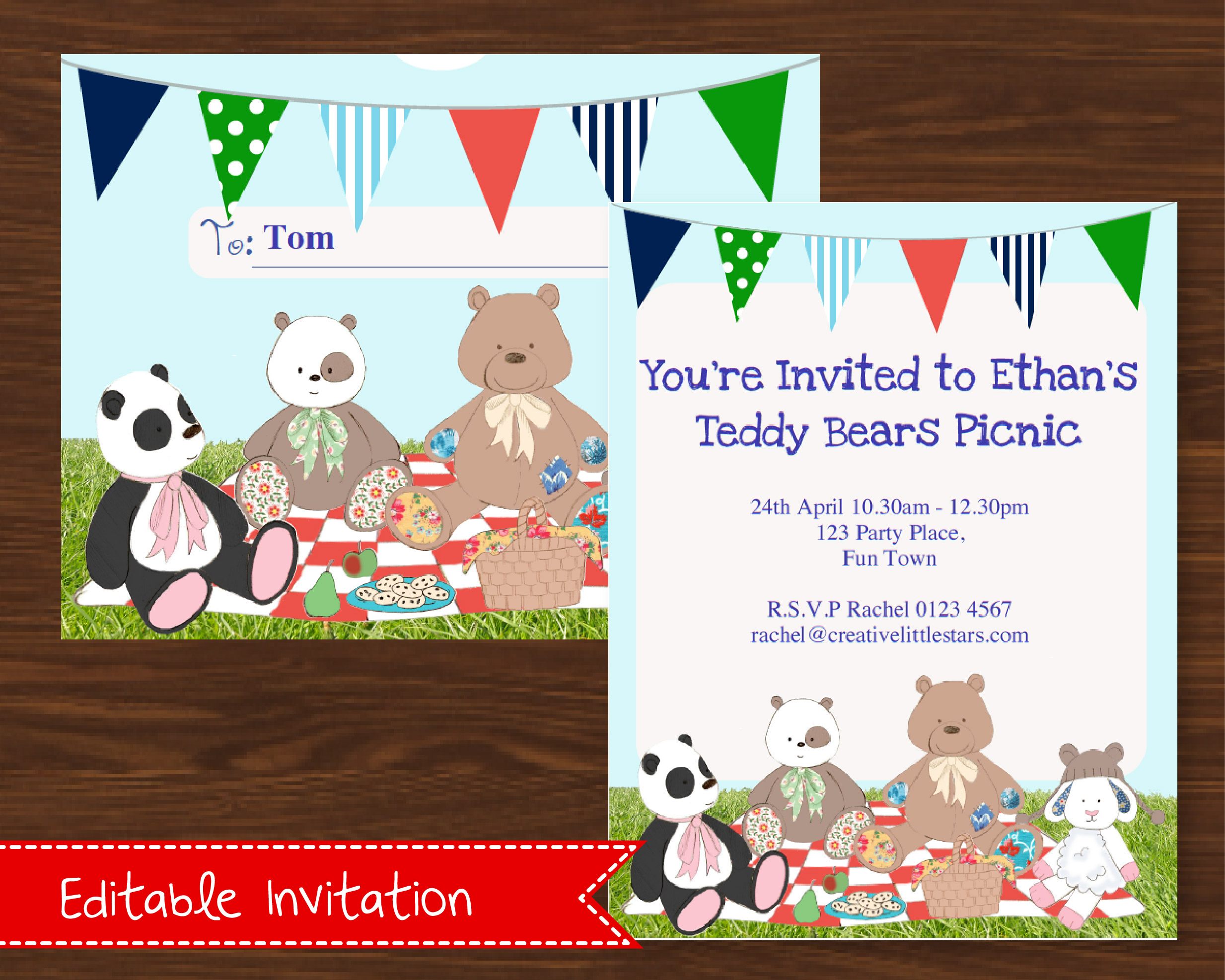 Printable Teddy Bears Picnic Invitation Blue Creative Little Parties with measurements 2467 X 1974