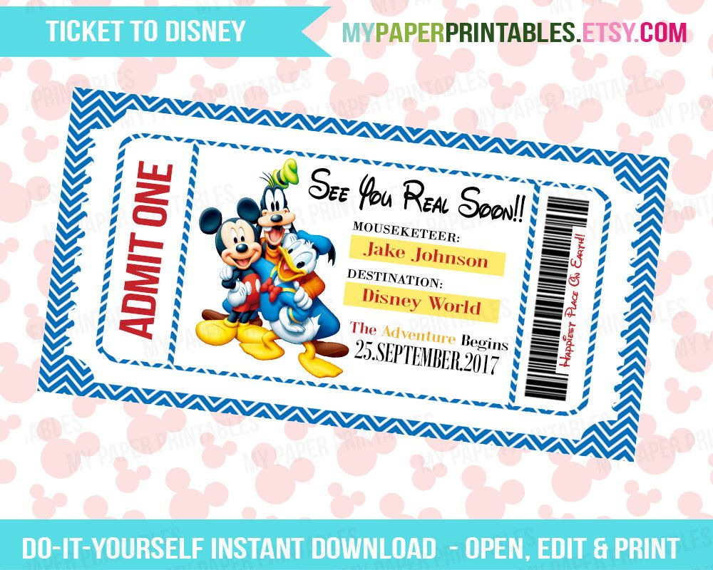 Printable Ticket To Disney Diy Personalize Instant Download Disney throughout dimensions 1000 X 800