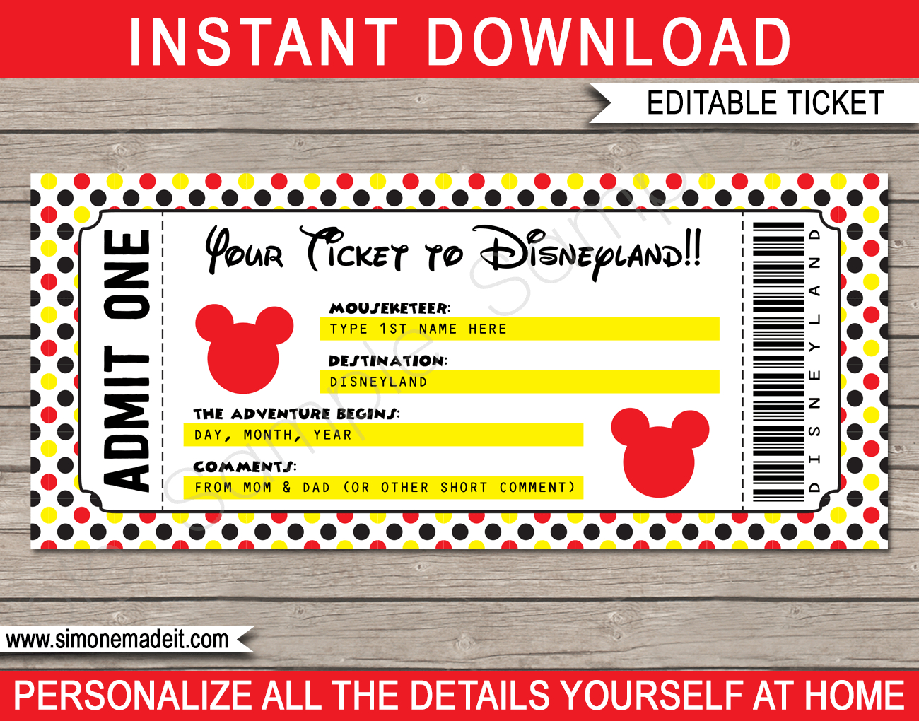 Printable Ticket To Disneyland Surprise Trip To Disneyland with proportions 1300 X 1020