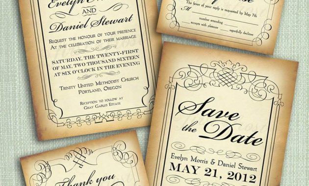 Printable Vintage Style Wedding Invitation Suite Diy 4 Pieces throughout dimensions 900 X 1000