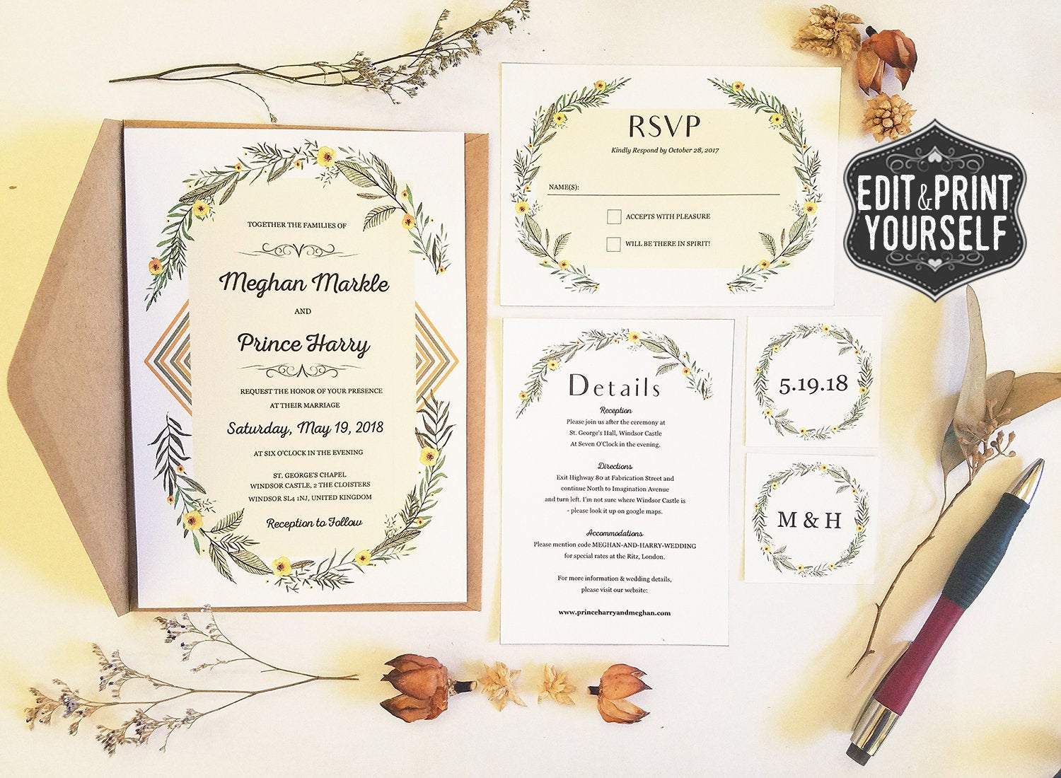 Printable Wedding Invitation Template Set Editable Template Etsy regarding size 1500 X 1100