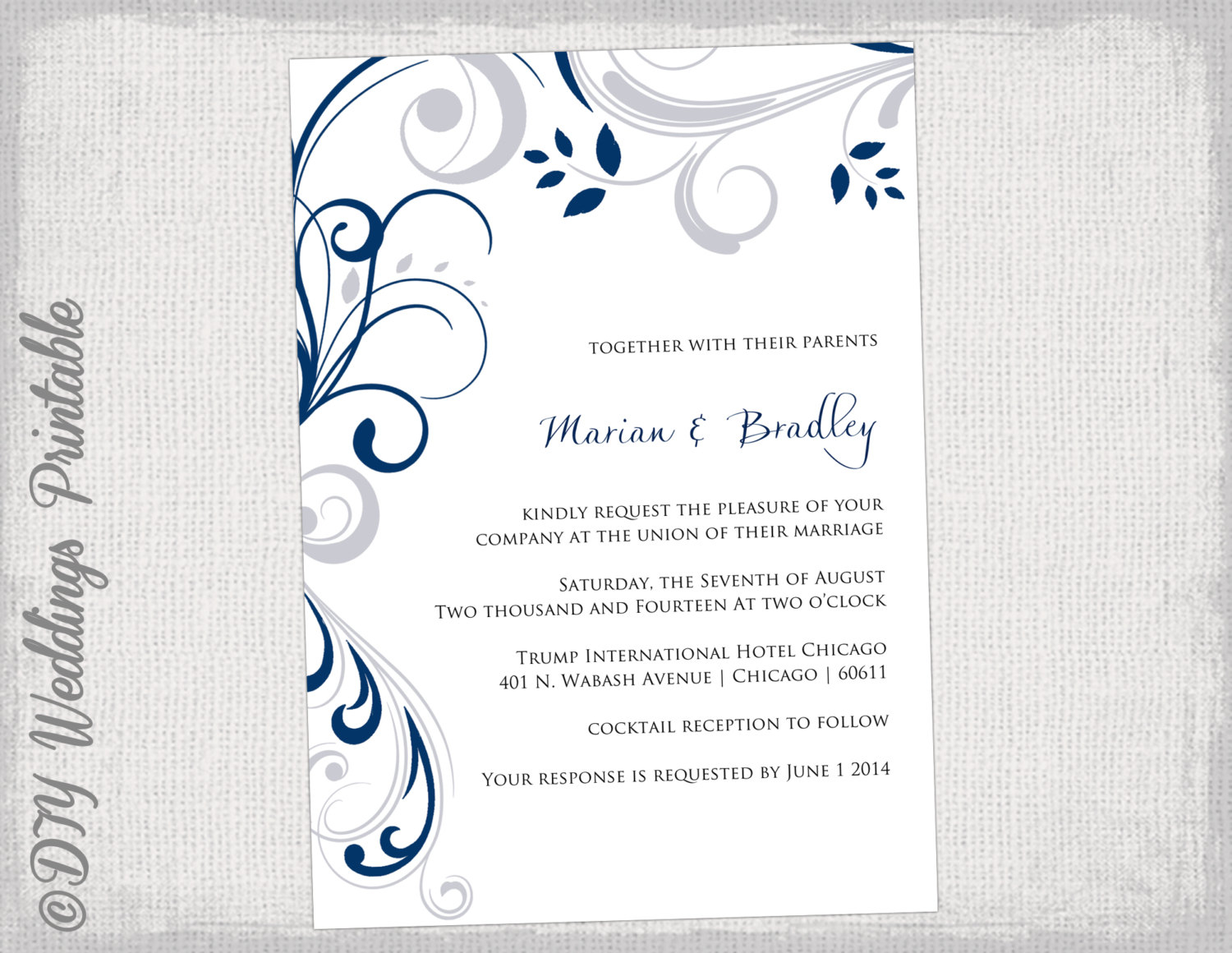 Printable Wedding Invitation Templates Silver Gray And Navy Etsy within proportions 1500 X 1160