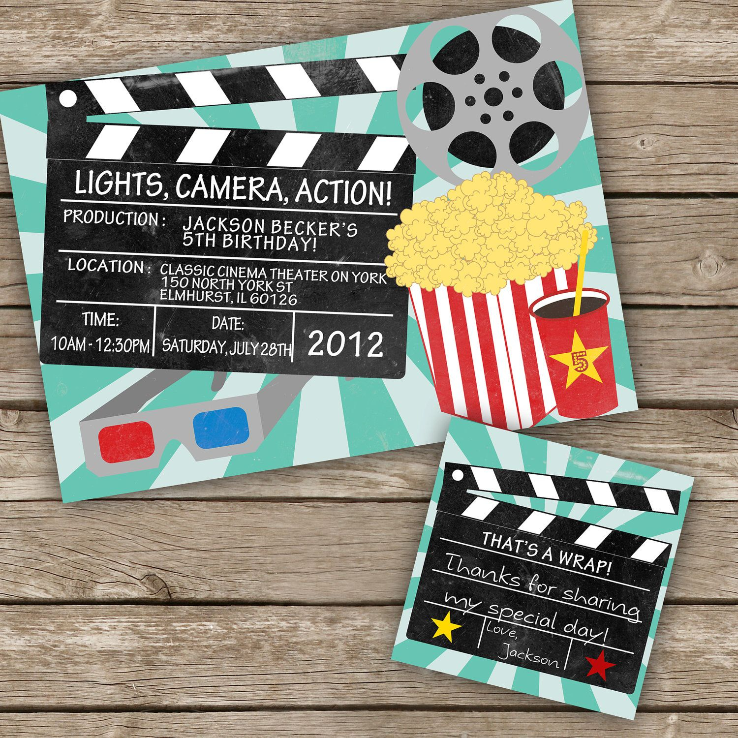 Printablediy Movie Night Invitation Matching Thank You Card in size 1500 X 1500