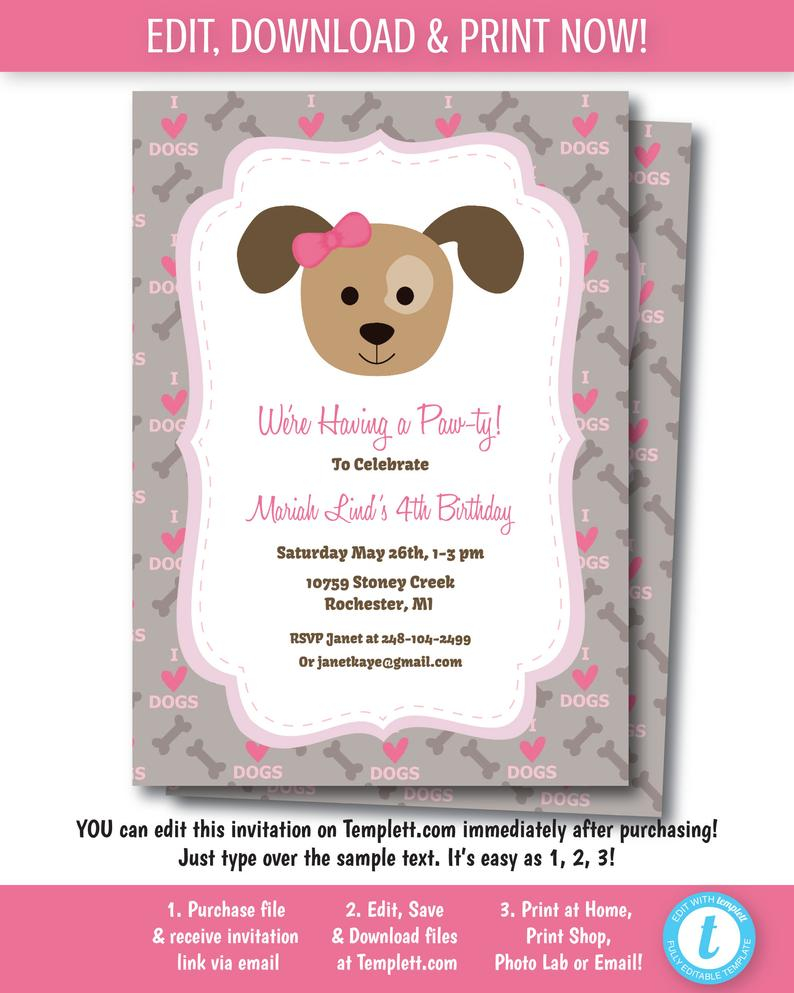 Puppy Party Invitation Printable Dog Party Invitation Etsy throughout measurements 794 X 993